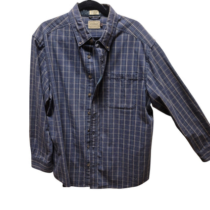Pair men's LARGE CE Schmidt workwear shirts Long sleeve plaid lot 2 blue brown