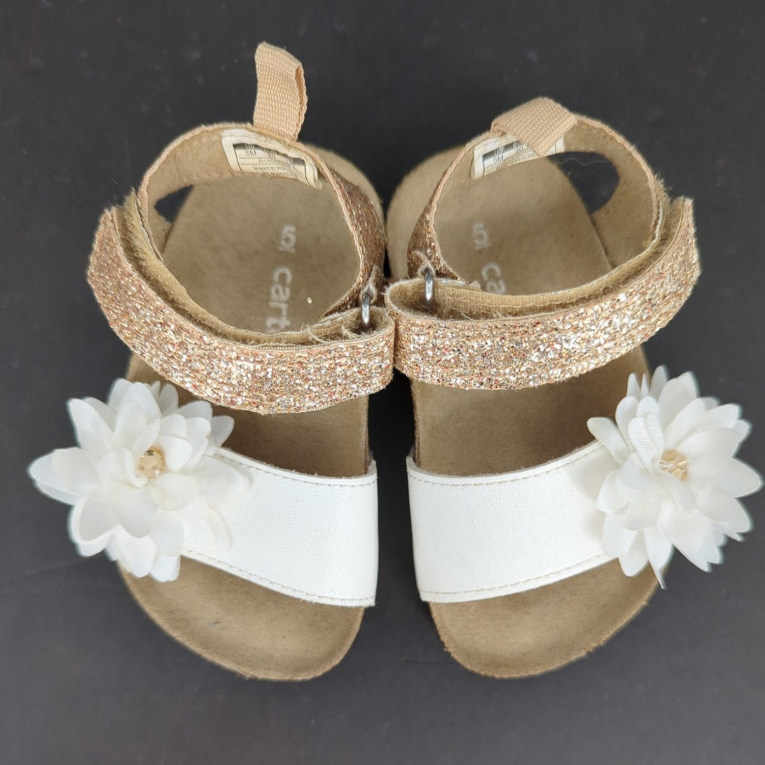 Just One You Made by Carter's Baby Girl White Floral Gold Glitter Sandals Size 5