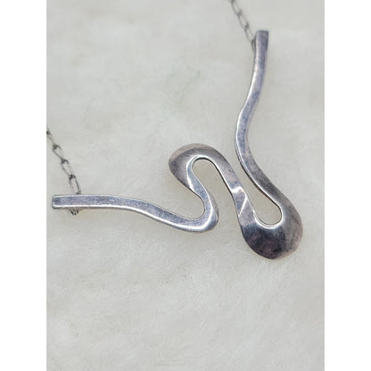 Vintage Modernist Sterling Silver Biomorphic Wave Pendant Necklace 925