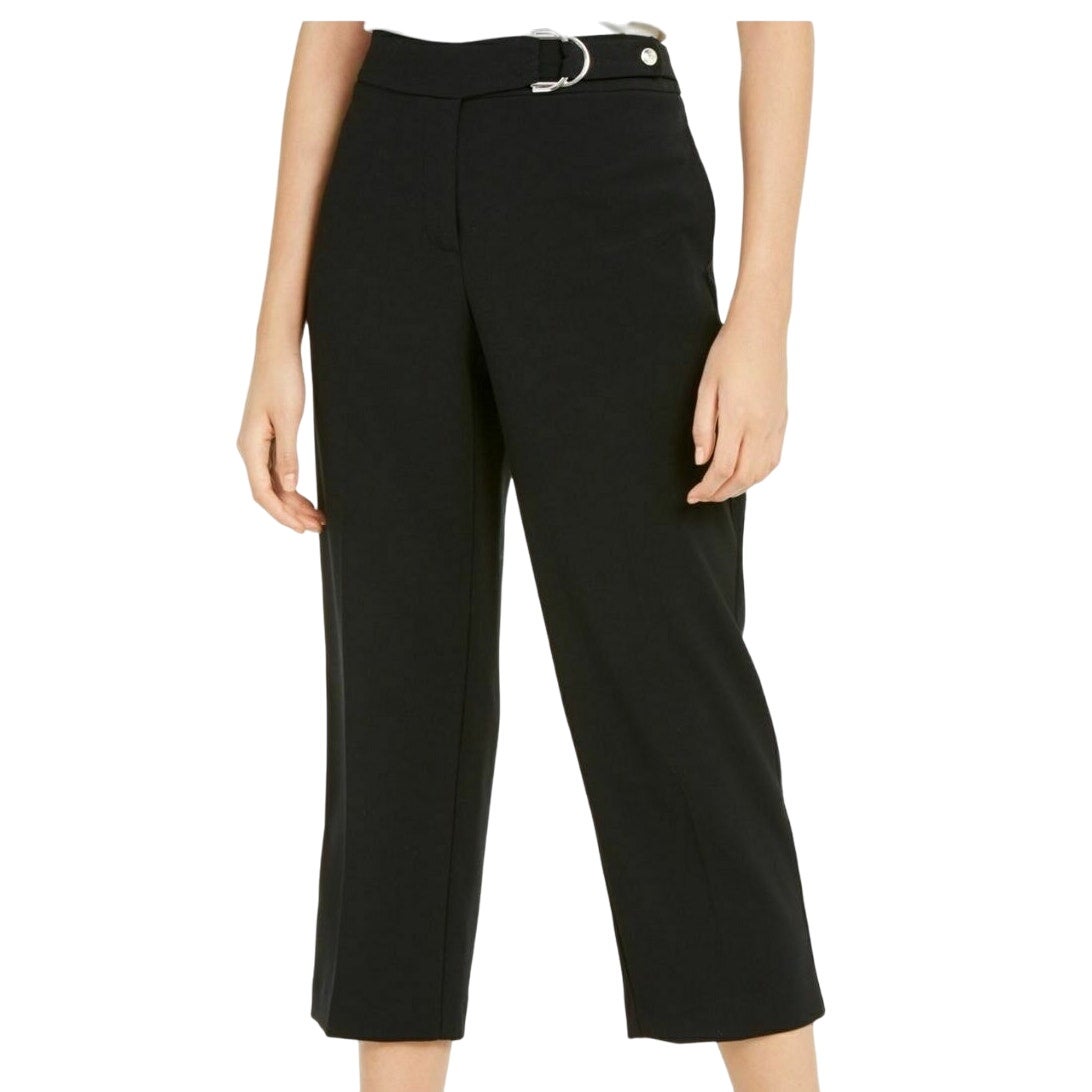 Alfani Cropped Wide Leg Culottes Pants High Rise Black Belted Zippered Size 12