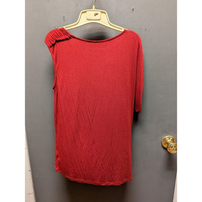H By Bordeaux One Sleeve Blouse Women's Small Burgundy Stretch Rayon Spandex