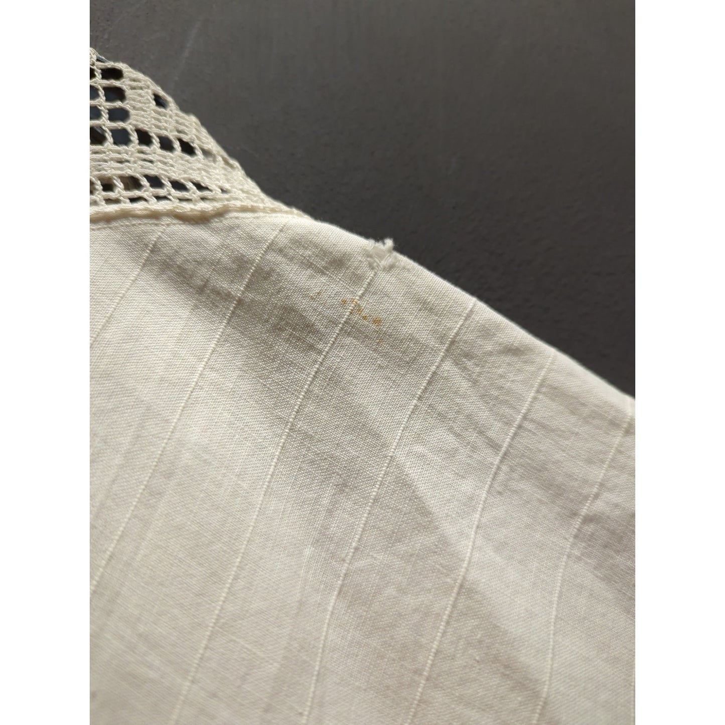 Antique Edwardian Nightgown White Cotton Dressing Gown Crocheted Bodice Large
