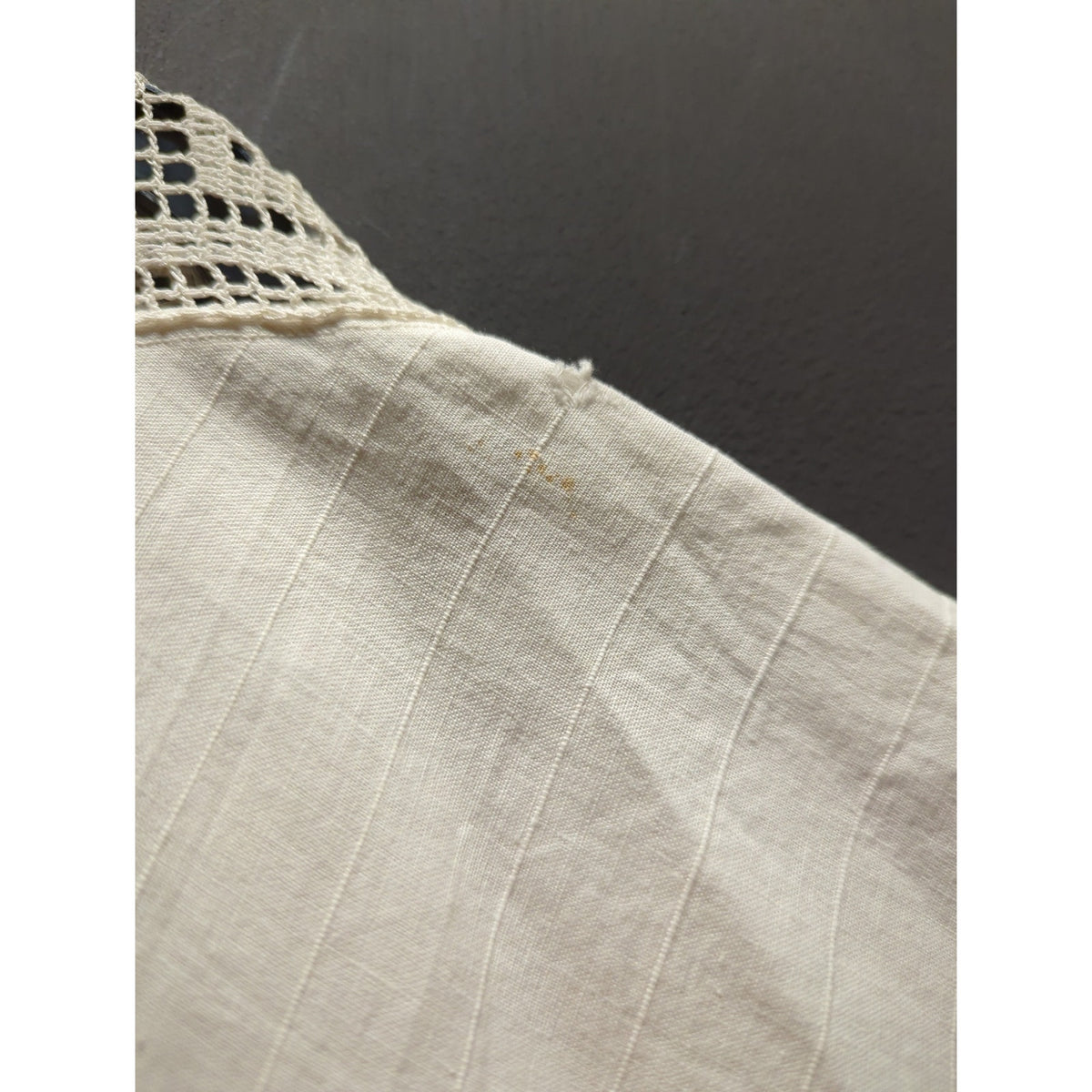 Antique Edwardian Nightgown White Cotton Dressing Gown Crocheted Bodice Large