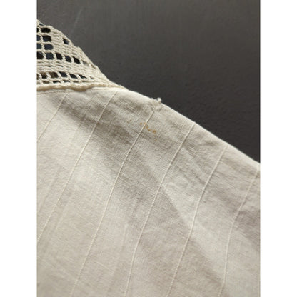 Antique Edwardian Nightgown White Cotton Dressing Gown Crocheted Bodice Large