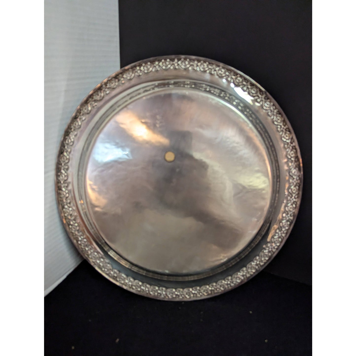 Vintage Hollywood Regency Silverplate Round Platter Ornate Serving Tray