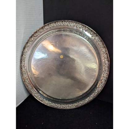 Vintage Hollywood Regency Silverplate Round Platter Ornate Serving Tray