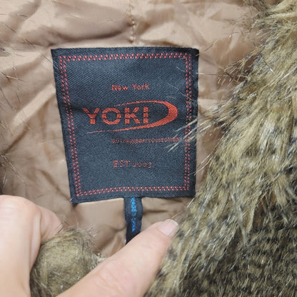 Yoki NEW Brown size Medium Faux Fur Feather Coat Jacket Cropped