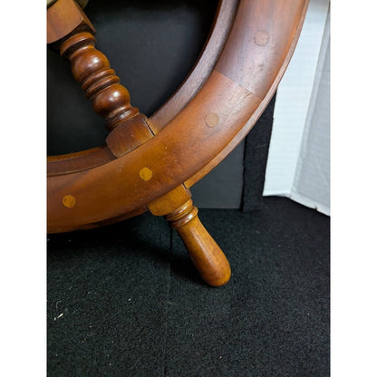 Vintage 20" wood and brass Ship Steering Wheel Fishing Boat Nautical Beach Deocr