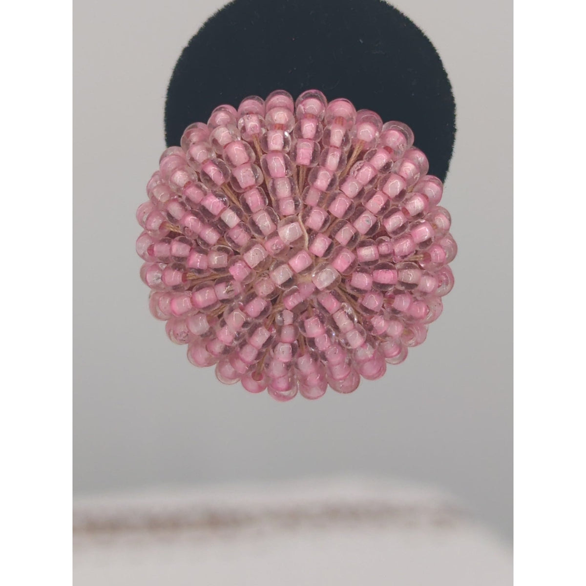 Vintage Pink Seed Bead Clip-On Button Earrings Mid-Century Glamour
