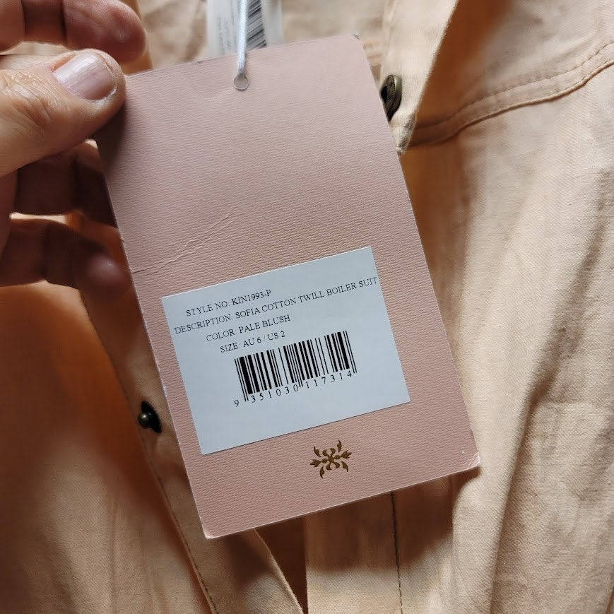 We Are KINDRED Sofia Cotton Twill Boiler Suit Pale Pink Jumpsuit Size 2