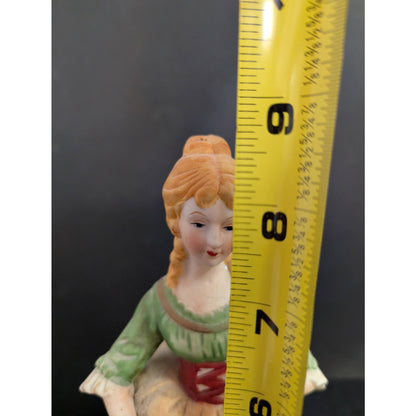 Vintage Bisque Porcelain Peasant Girl Figurine with Flower Basket