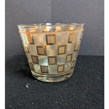 Vintage Culver Ice Bucket Golden Square Checkered 22K Gold MCM Barware MCM