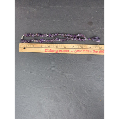 Vintage Amethyst Quartz Nugget Y-Necklace Drop Pendant Boho Chic Raw Crystal