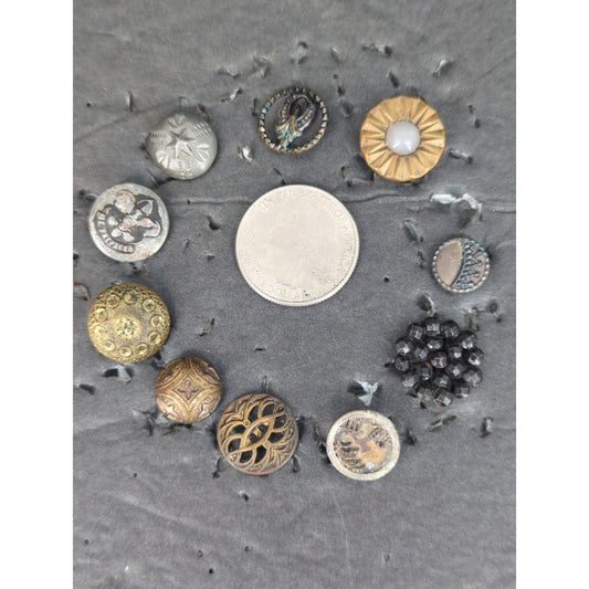 LOT EE of 10 Antique Vintage Victorian Brass Mixed Materials Buttons ESTATE FIND