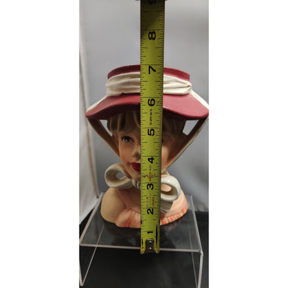 Relpo K1783 Lady Headvase Planter MCM Kitsch Red Hat Retro Ceramic Decor Vase