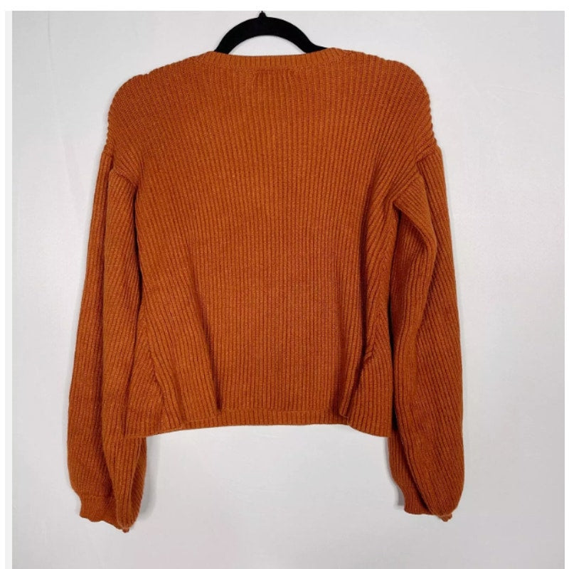 Maisie Rust Orange Peter Bishop Sleeve Crewneck Sweater Cropped Ribbed SMALL NEW