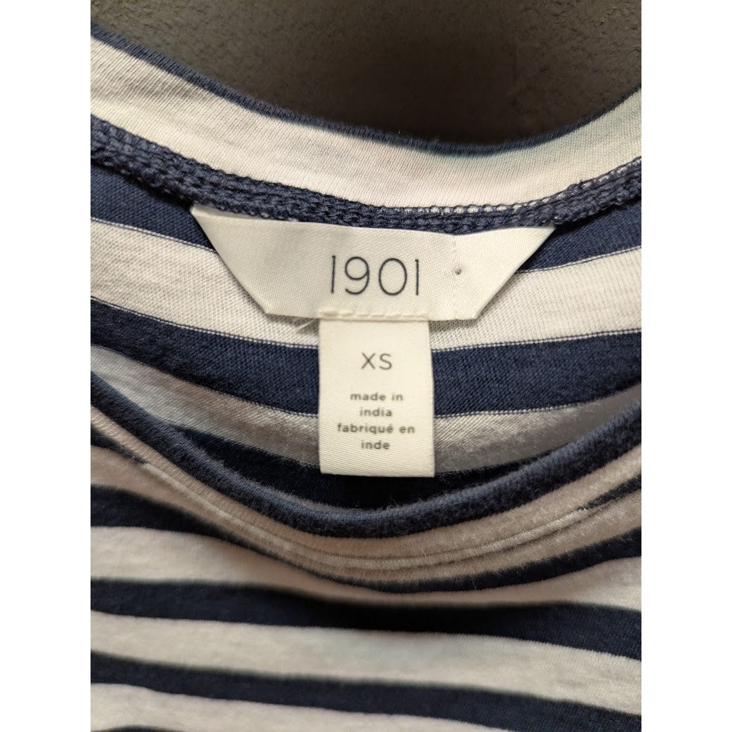 Nordstrom 1901 Size XS Blue White Striped short sleeve top Tshirt crew neck