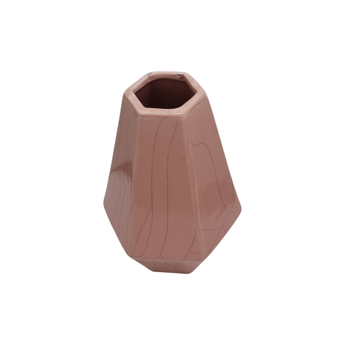 Vintage Crackle Pink Vase Hexagonal Gray Vein Porcelain Ceramic Tapered six Side