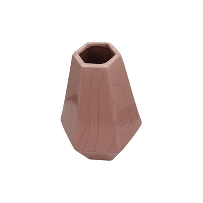 Vintage Crackle Pink Vase Hexagonal Gray Vein Porcelain Ceramic Tapered six Side