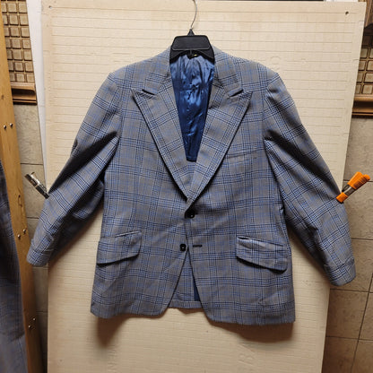 Phoenix 2pc polyester vintage suit Blazer Pants 1970s Plaid blue gray Rockabilly