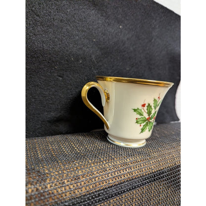 Lenox Holiday Tartan Made USA Set footed tea cup Christmas Holly Green Red  Gold