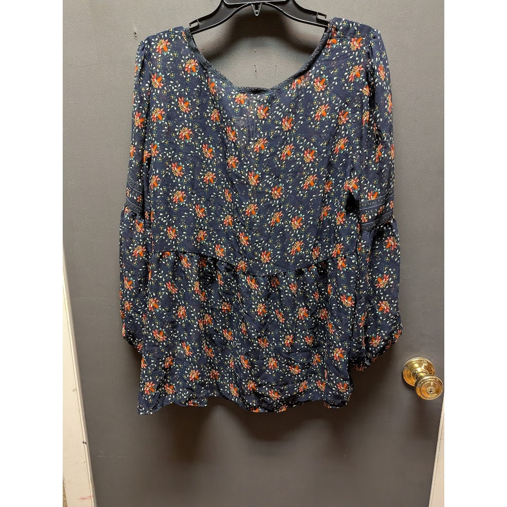Max Studio Size XL womens sheer long sleeve blouse top shirt blue rust