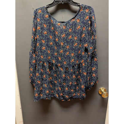 Max Studio Size XL womens sheer long sleeve blouse top shirt blue rust