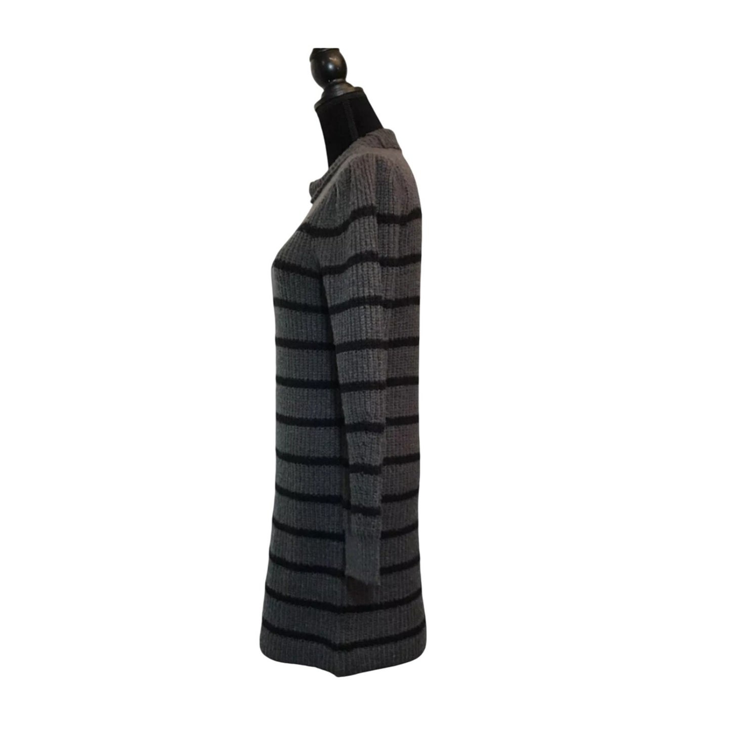 La Classe Couture Pointelle Knit Striped Sweater Dress in Gray/Black - Small