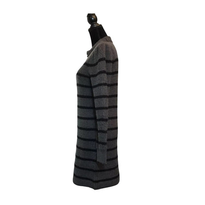 La Classe Couture Pointelle Knit Striped Sweater Dress in Gray/Black - Small