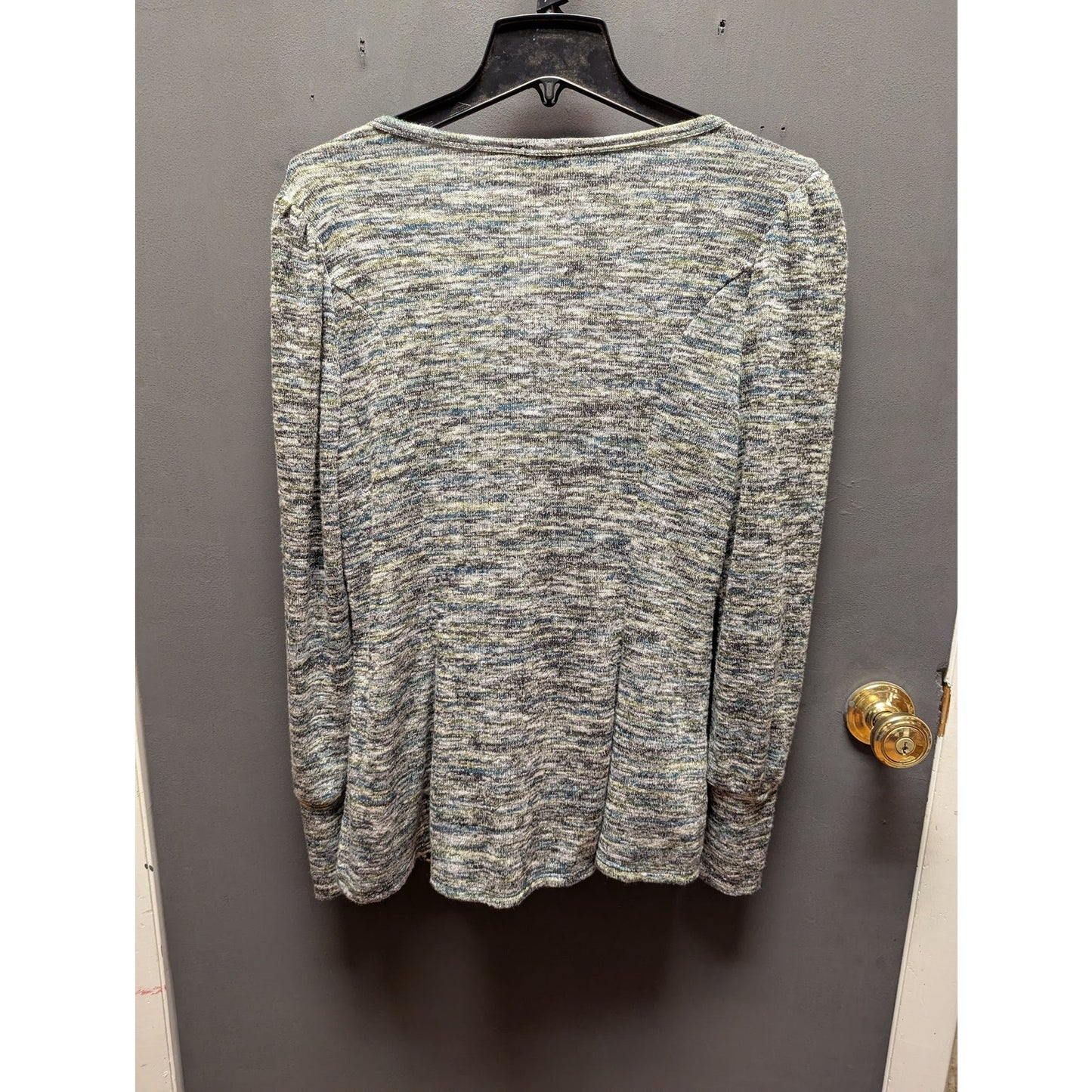 Status by Chenault Marled Pullover Long Sleeve Sweater Black/Teal medium new