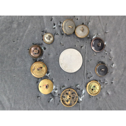 LOT VV of 10 Antique Vintage Victorian Brass Mixed Materials Buttons ESTATE FIND