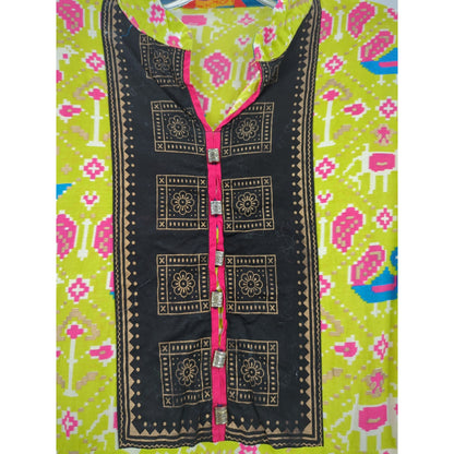 Kajal Style Lime Green & Black Embroidered Kurti Dress XXL boho festival