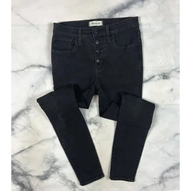 Madewell 9" Mid Rise Skinny Jeans Size 26 Exposed Button Fly Black Frost M4231