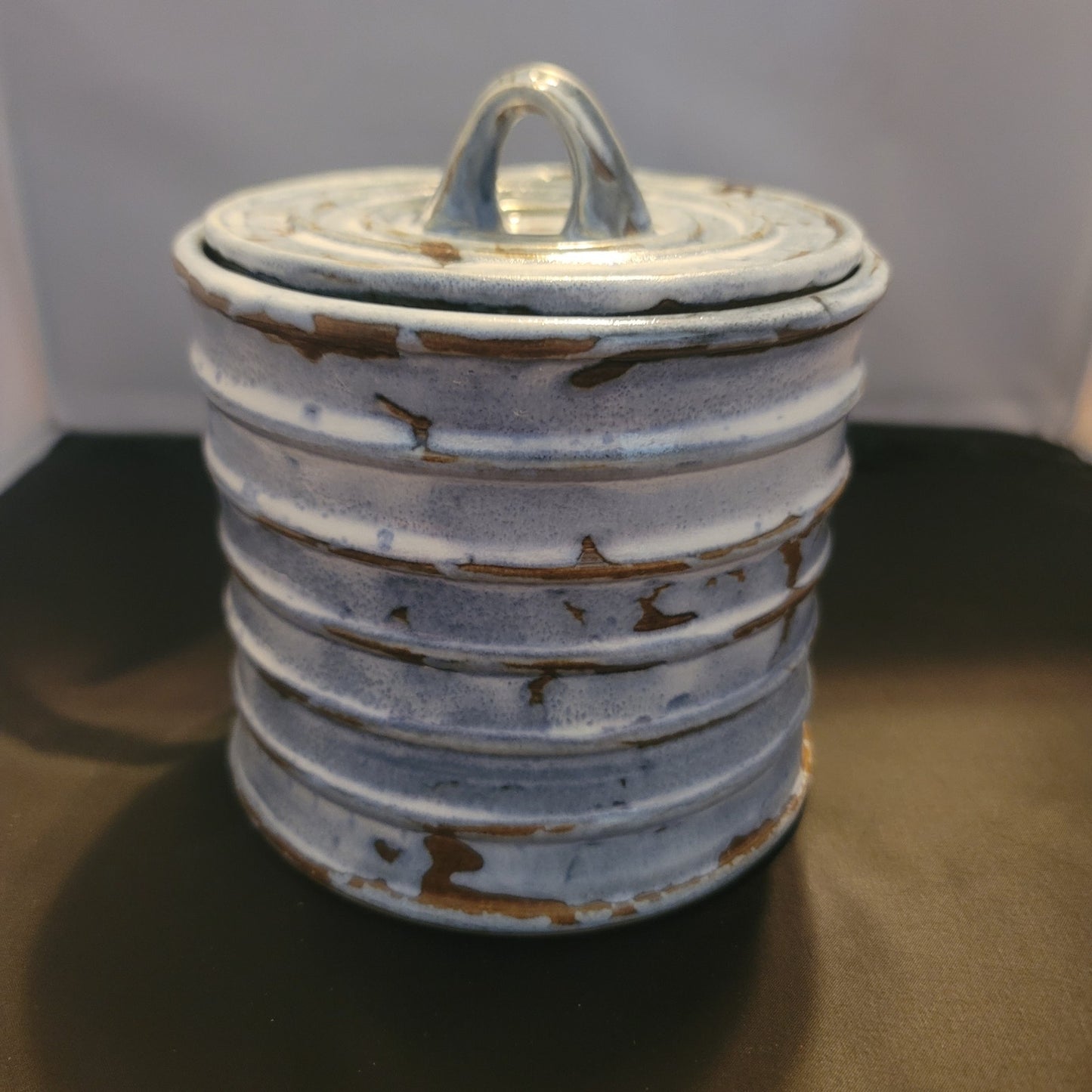 Vintage Studio Pottery Ribbed Ceramic Lidded Canister Jar MidCentury Modern Boho