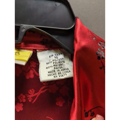 Red long sleeve shirt vINTAGE Asian satin finish brocade collared button Size 16