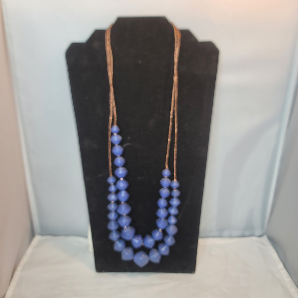 2 Necklaces Blue Spiral graduated beads gold tone 14" fashion jewelry