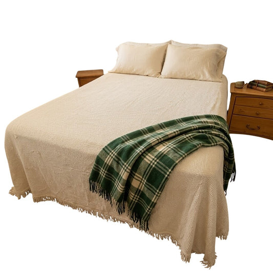 Vintage Bates Cream Cotton Bedspread - Double (Full) or Queen Size