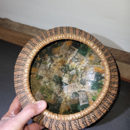Artisan Handmade Gourd & Coiled Pine Needle Basket Bowl 6" Wide Rustic Southern