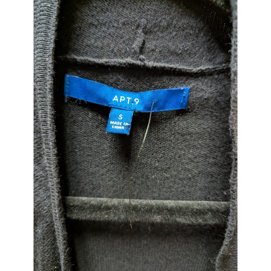 Apt 9 Black Open front long draping cardigan belted pockets Long sleeve