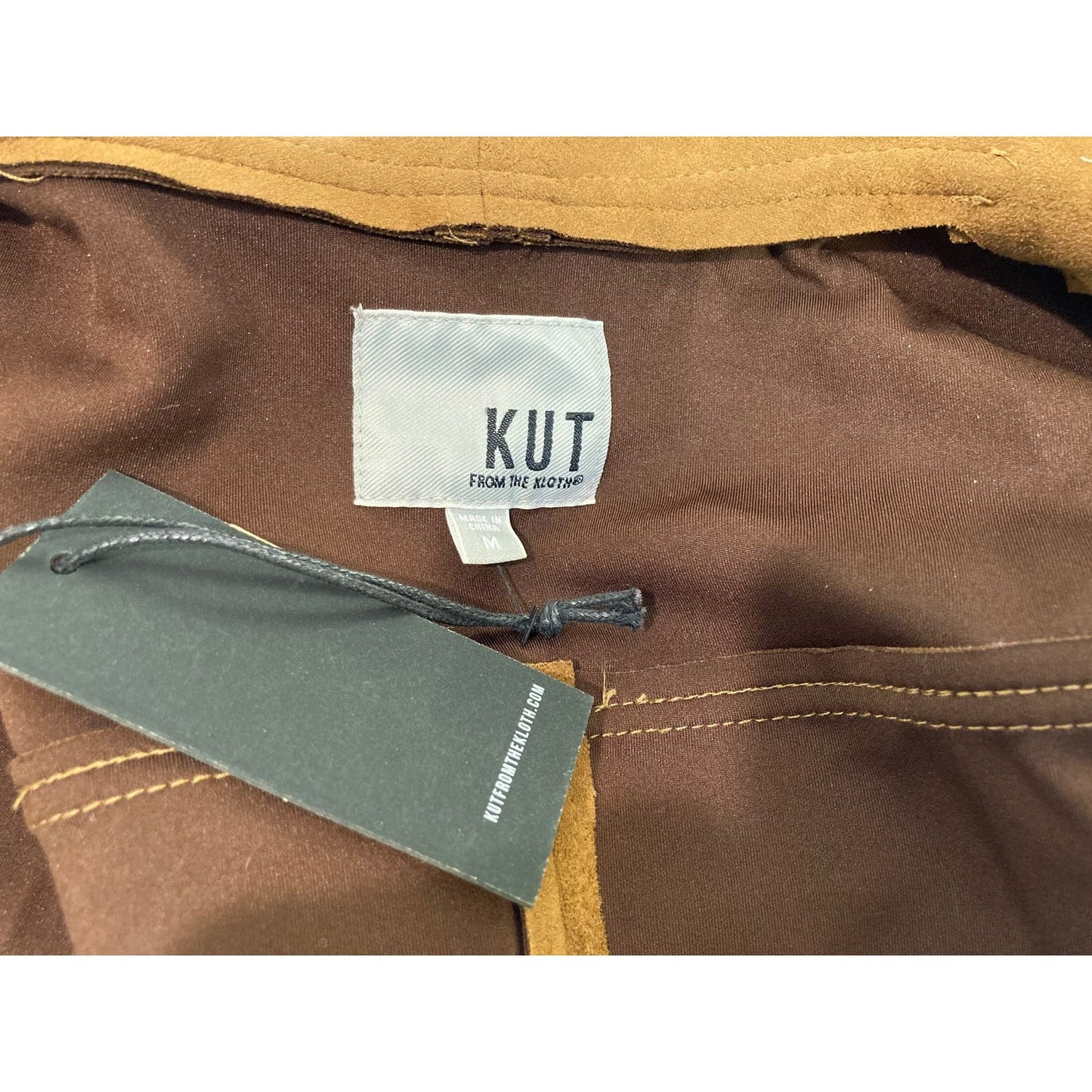 KUT from the Kloth Karina Moto Draped Faux Suede Jacket Sz Medium in Brandy NWT