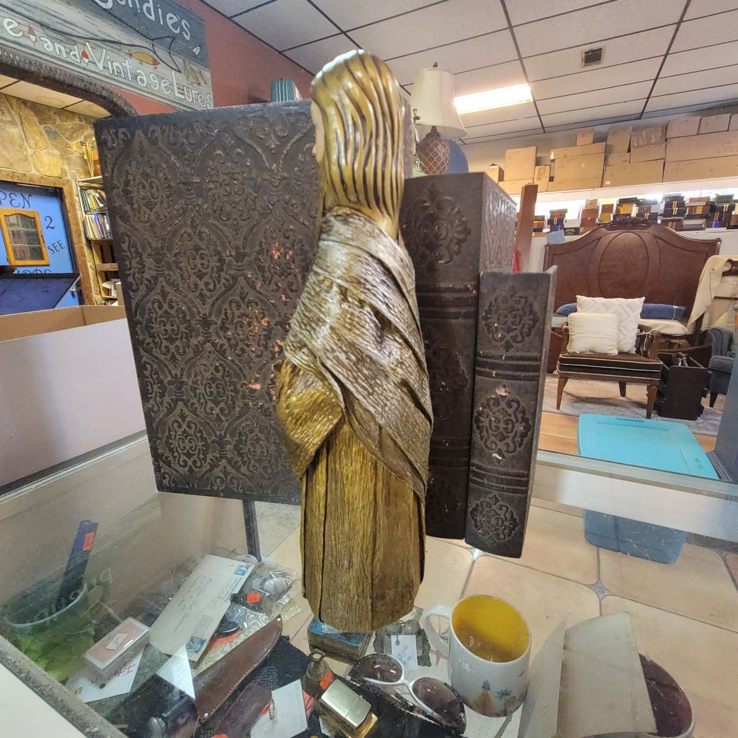 LARGE Schmid Bros Joseph Statue Faux Wood Gold Gilt Japan Mid Century Religious