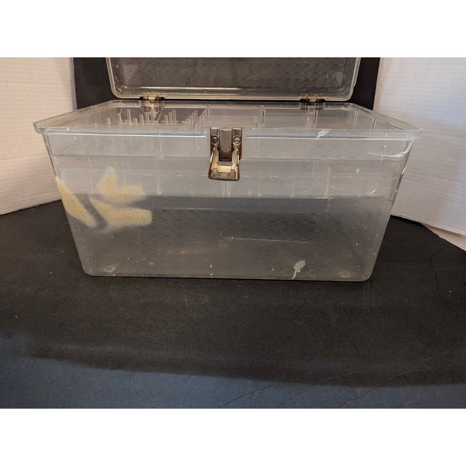 Vintage Clear Acrylic Sewing Case Crafts Organizer Storage Box Carrying Handle