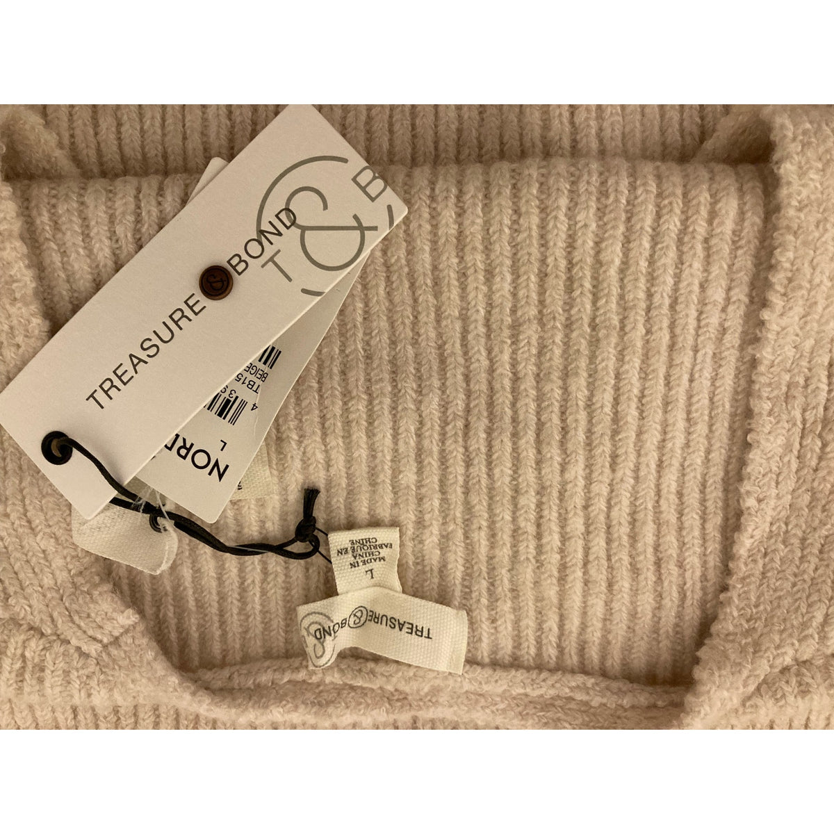 Treasure & Bond Rib Pullover Sweater Large Beige Oatmeal NWT Long Flare Sleeve