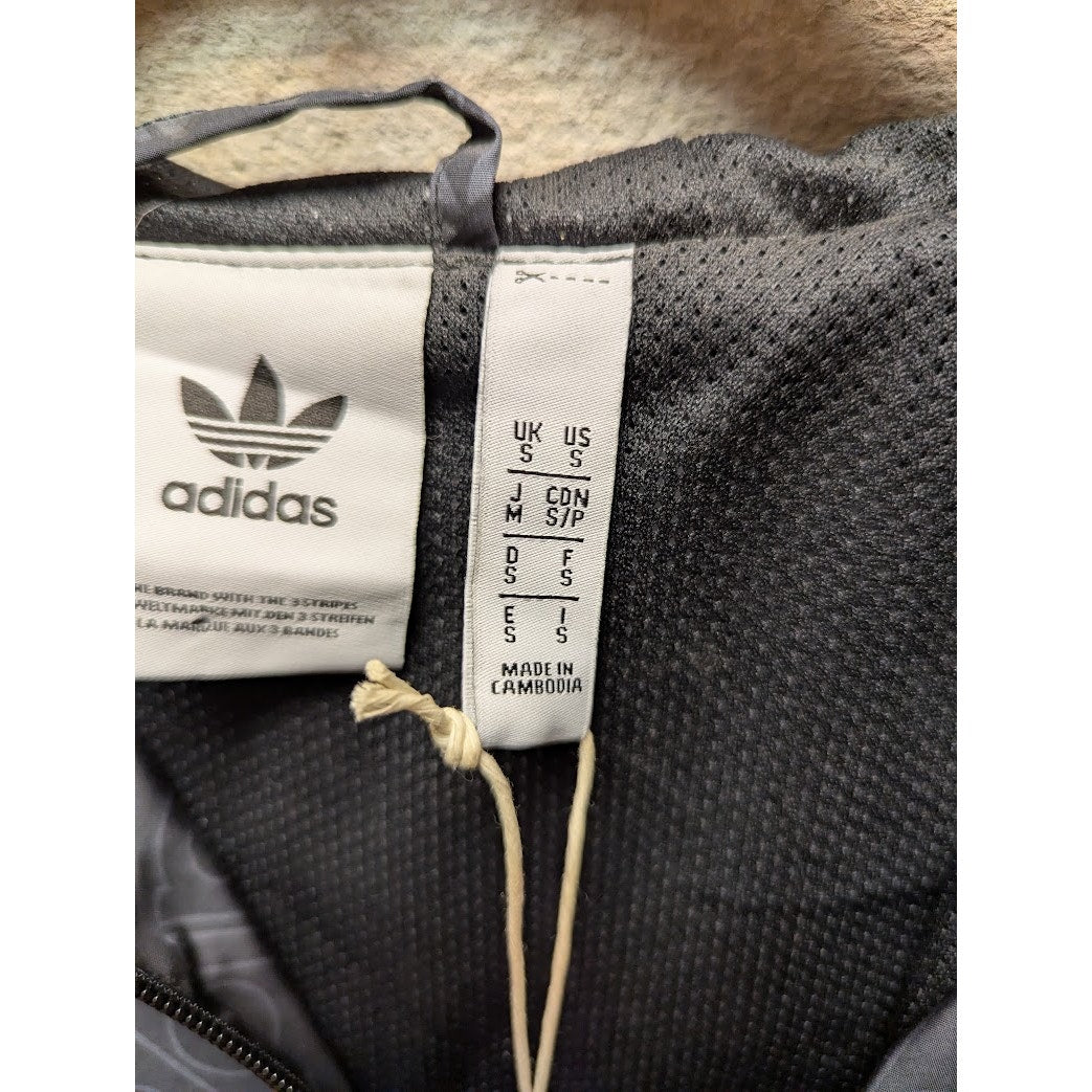 Adidas Black Monogram Small Hood Windbreaker full zip jacket Hood Elastic Waist