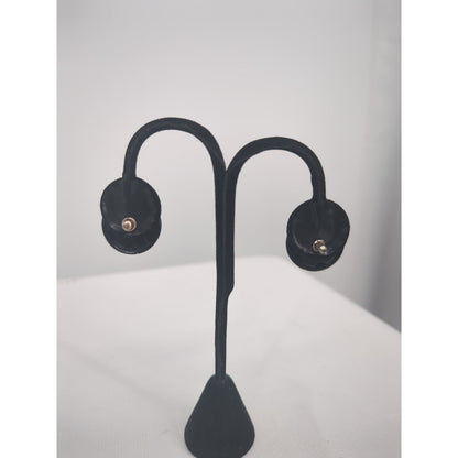 Vintage Black Domed Button Post Earrings Retro Glossy Minimalist