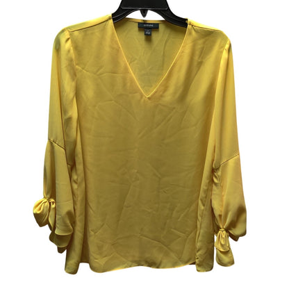 Alfani Yellow V-Neck Tie Sleeve Blouse Chic Casual career Wear Top Size Small