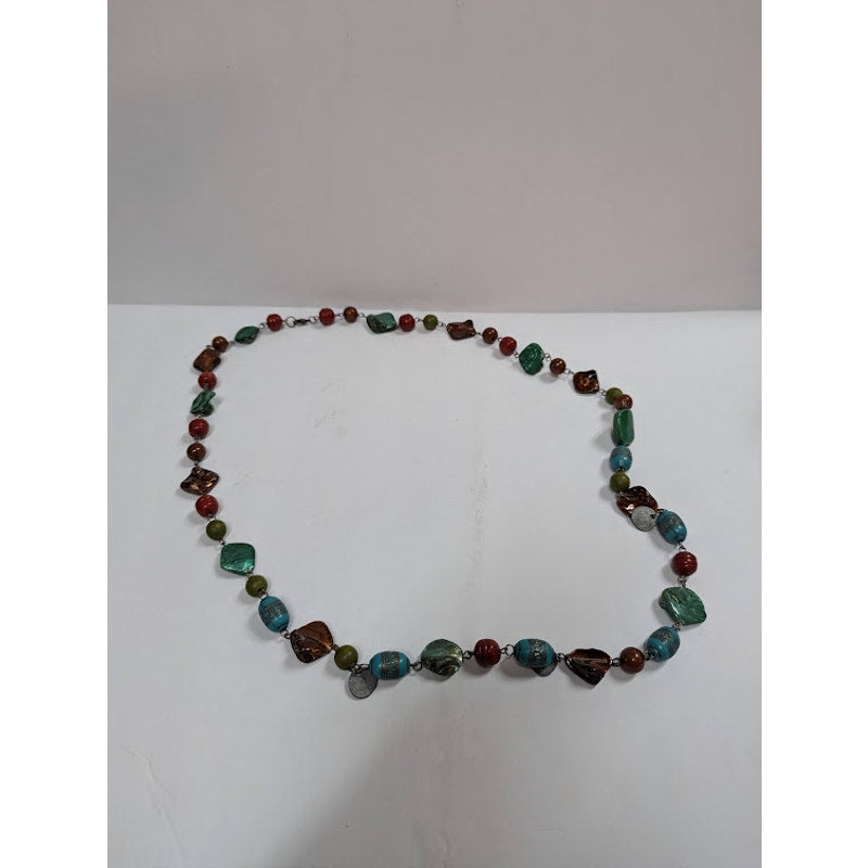 Vintage Fashion Necklace bEADED fUNKY BOHO single strand freeform brown blue
