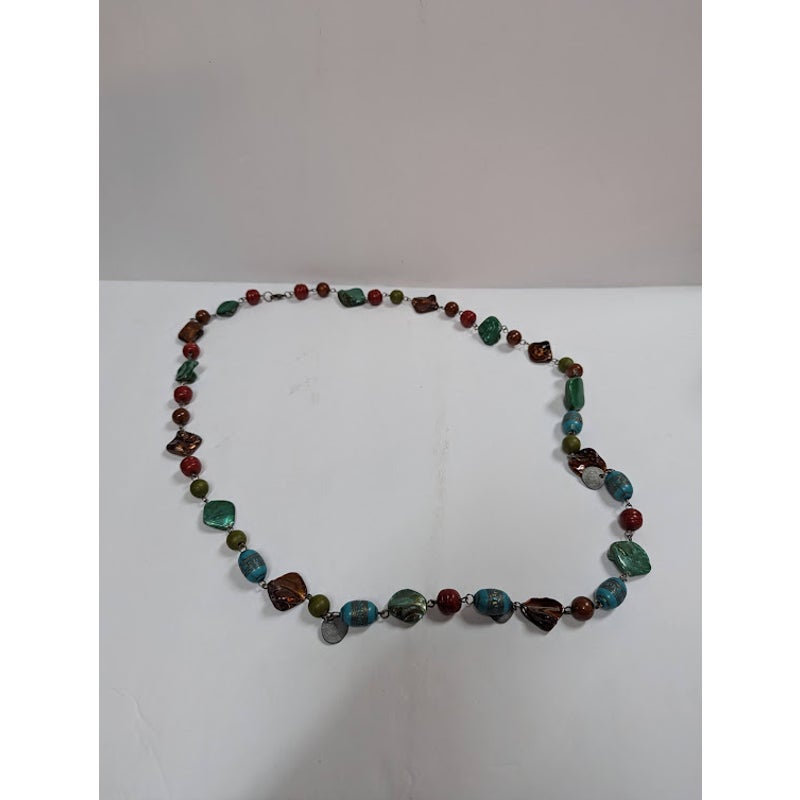 Vintage Fashion Necklace bEADED fUNKY BOHO single strand freeform brown blue