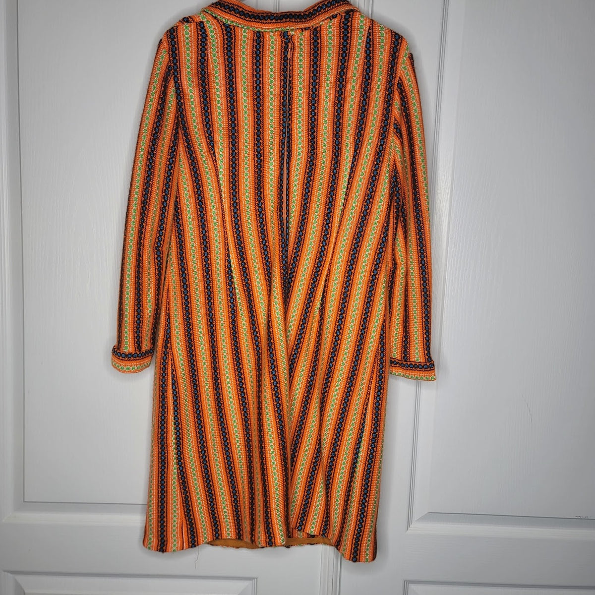Vintage Womens Medium Knit Mini Dress Long Sleeve Orange brown Wide collar