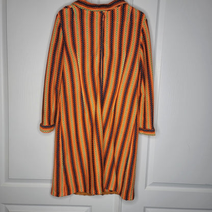 Vintage Womens Medium Knit Mini Dress Long Sleeve Orange brown Wide collar